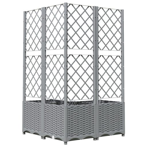 Világosszürke PP rácsos kerti ültetőláda 80 x 80 x 136 cm
