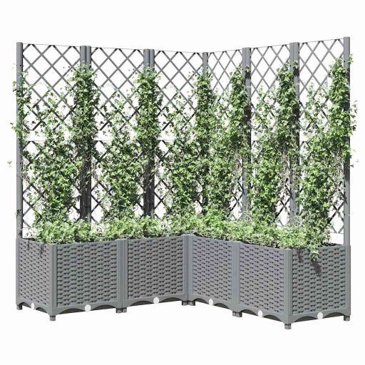 Világosszürke PP rácsos kerti ültetőláda 120 x 120 x 136 cm