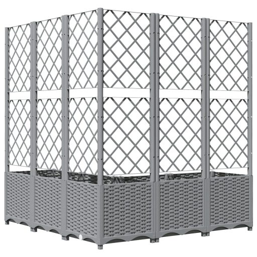 Világosszürke PP rácsos kerti ültetőláda 120 x 120 x 136 cm