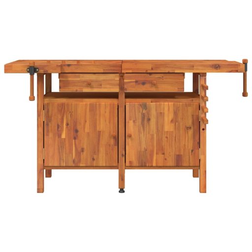 Tömör akácfa munkaasztal fiókokkal és satukkal 162 x 62 x 83 cm