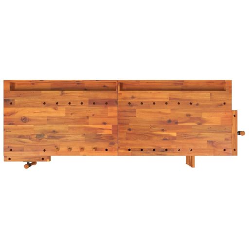 Tömör akácfa munkaasztal fiókokkal és satukkal 192 x 62 x 83 cm