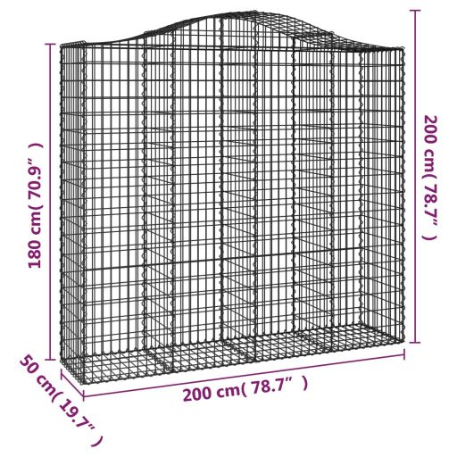 Íves horganyzott vas gabion kosár 200x50x180/200 cm