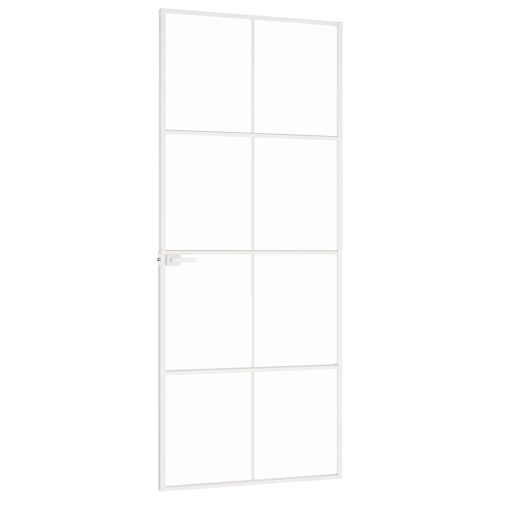 Fehér edzett üveg és alumínium vékony beltéri ajtó 83x201,5 cm