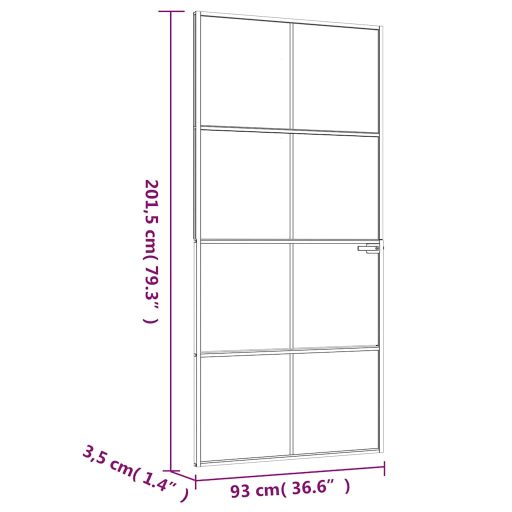 Fehér edzett üveg és alumínium vékony beltéri ajtó 93x201,5 cm