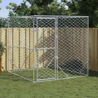   Ezüstszínű kültéri horganyzott acél kutyakennel 2x2x2 m