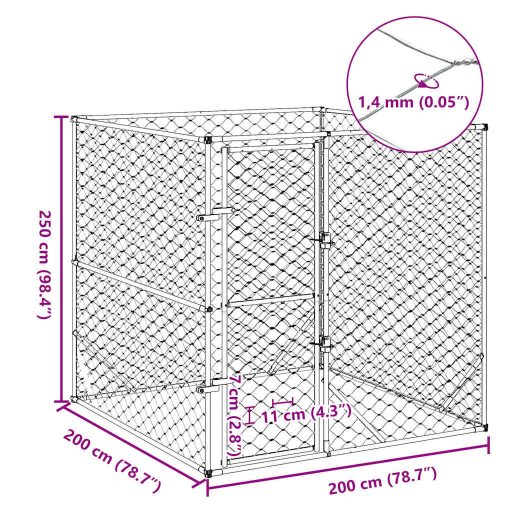 Ezüstszínű kültéri horganyzott acél kutyakennel 2x2x2 m