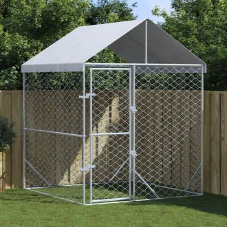   Ezüstszínű horganyzott acél kutyakennel tetővel 2x2x2,5 m
