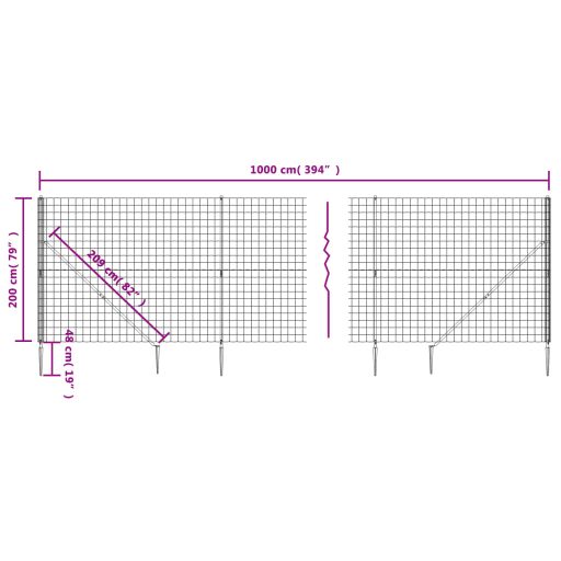 Zöld dróthálós kerítés cövekekkel 2x10 m