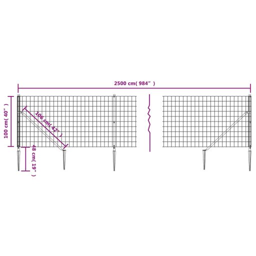 Antracitszürke dróthálós kerítés cövekekkel 1x25 m