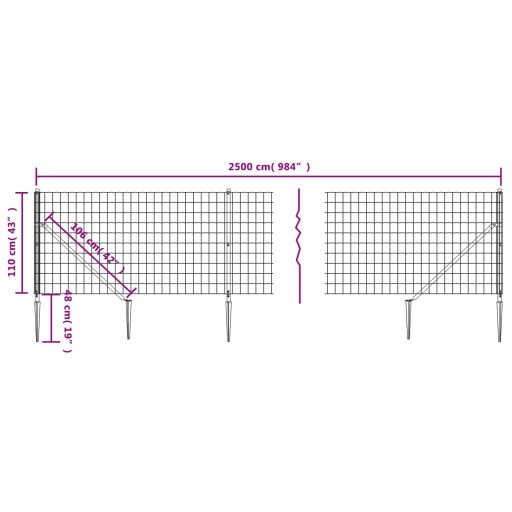 Antracitszürke dróthálós kerítés cövekekkel 1,1x25 m