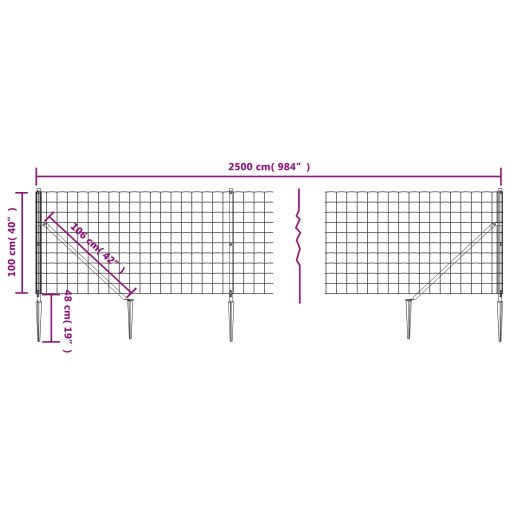 Antracitszürke dróthálós kerítés cövekekkel 1x25 m