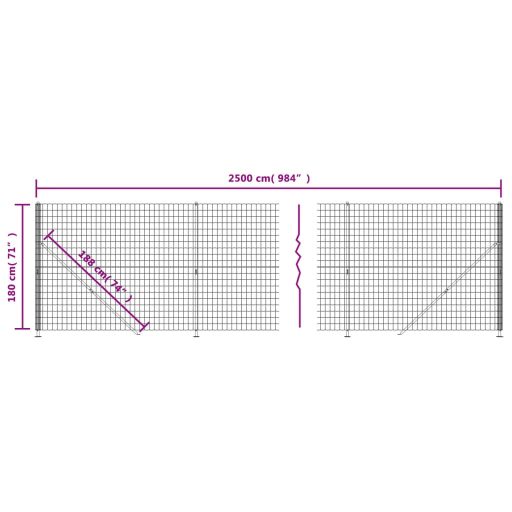 Antracitszürke dróthálós kerítés illesztőperemmel 1,8x25 m