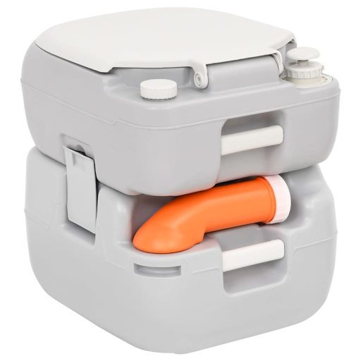 Szürke-fehér HDPE hordozható kemping WC 22+12 L