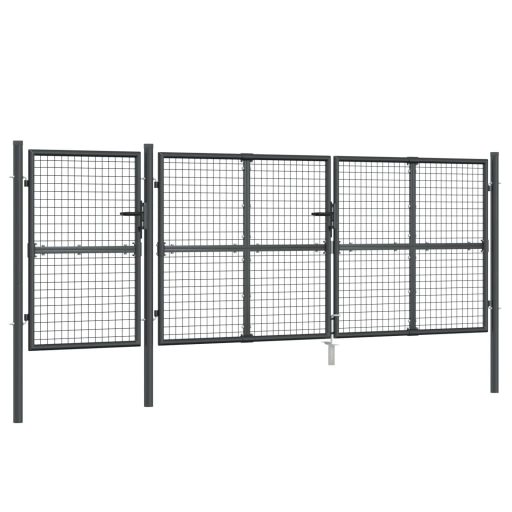 Antracitszürke horganyzott acél hálós kertkapu 400 x 175 cm
