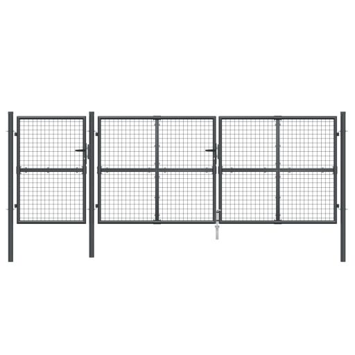 Antracitszürke horganyzott acél hálós kertkapu 400 x 175 cm
