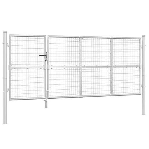 Ezüst horganyzott acél hálós kertkapu 350 x 175 cm