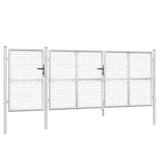 Ezüst horganyzott acél hálós kertkapu 400 x 175 cm