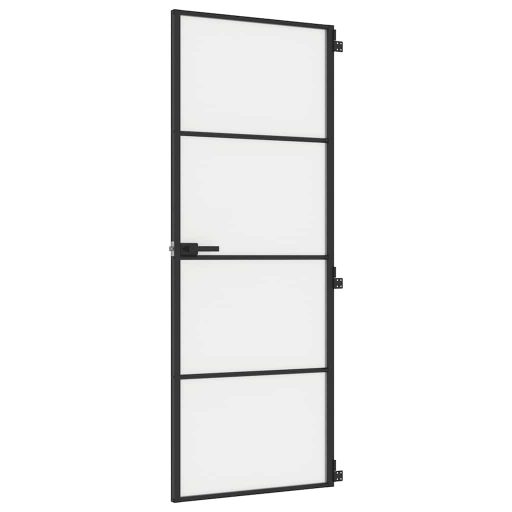 Fekete edzett üveg és alumínium vékony beltéri ajtó 76x201,5 cm