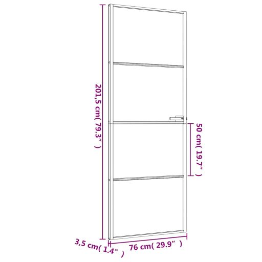 Fekete edzett üveg és alumínium vékony beltéri ajtó 76x201,5 cm