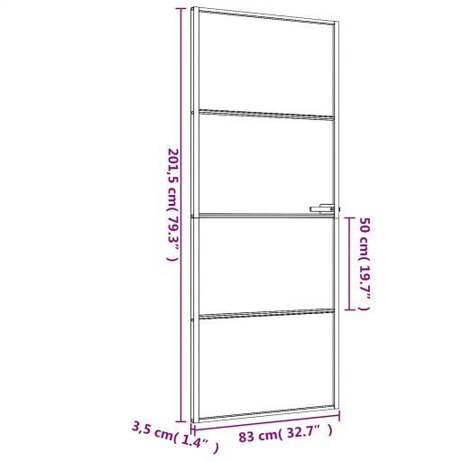 Fekete edzett üveg és alumínium vékony beltéri ajtó 83x201,5 cm
