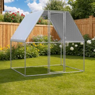Ezüst és szürke horganyzott acél tyúkketrec 2 x 2 x 2 m