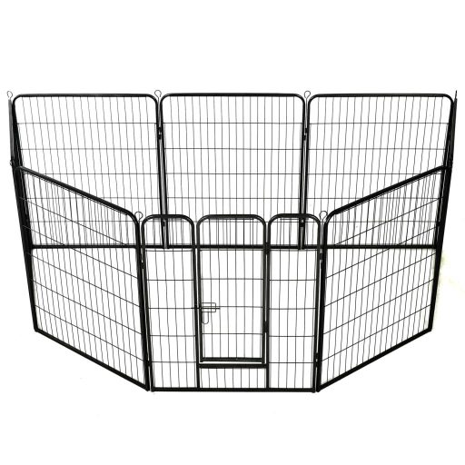 Fekete színű acél kutyakennel 8 panelből 80 x 100 cm