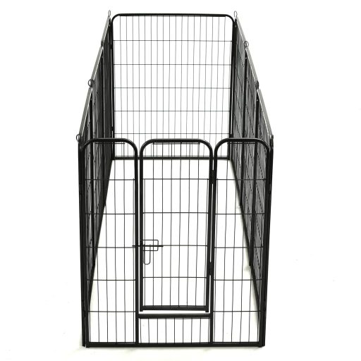 Fekete színű acél kutyakennel 8 panelből 80 x 100 cm
