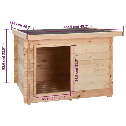 Tömör fenyőfa kutyaház 122,5x118x82,6 cm 14 mm