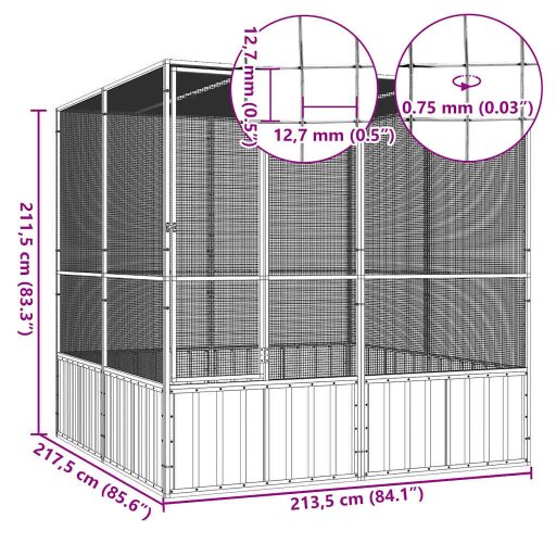 Antracitszürke horganyzott acél madárketrec 213,5x217,5x211,5cm
