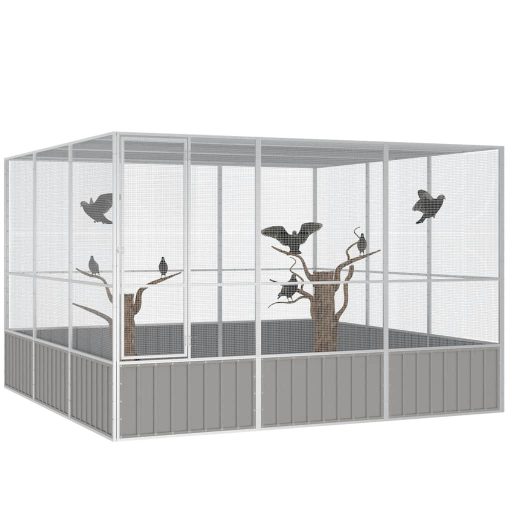 Szürke horganyzott acél madárketrec 302,5x324,5x211,5 cm
