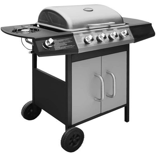 Fekete és ezüst gáz grillsütő 4+1 sütőfelülettel