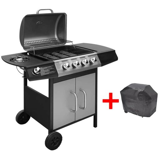 Fekete és ezüst gáz grillsütő 4+1 sütőfelülettel