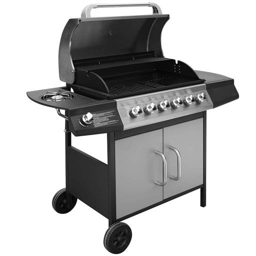 Fekete és ezüst gáz grillsütő 6+1 fűtőfelülettel