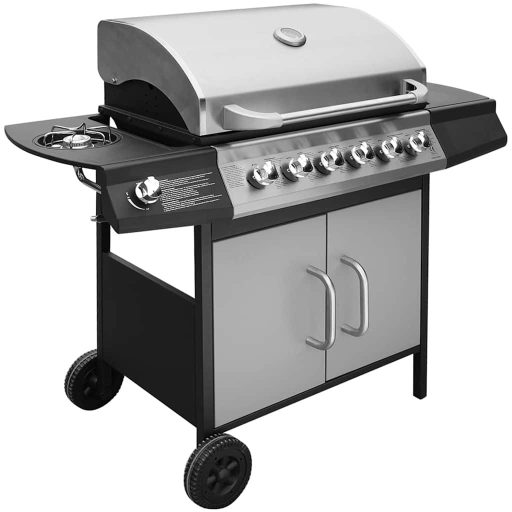 Fekete és ezüst gáz grillsütő 6+1 fűtőfelülettel