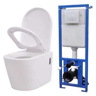   Falra szerelhető fehér kerámia WC rejtett öblítőtartállyal