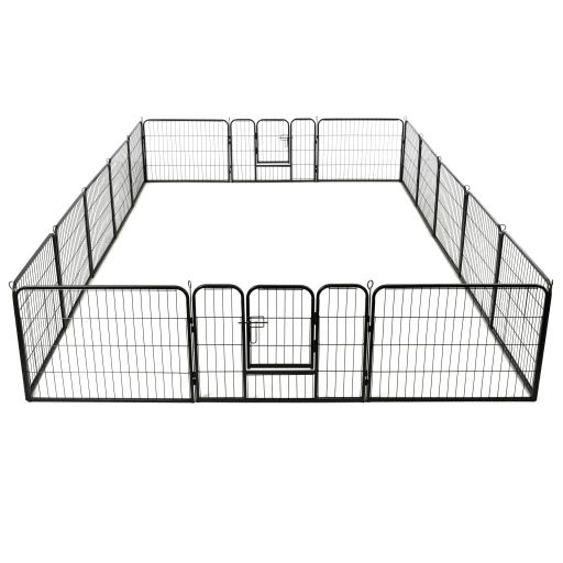 Fekete színű acél kutyakennel 16 panelből 60 x 80 cm