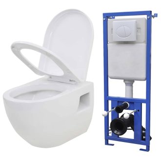   Falra szerelhető fehér kerámia WC rejtett öblítőtartállyal