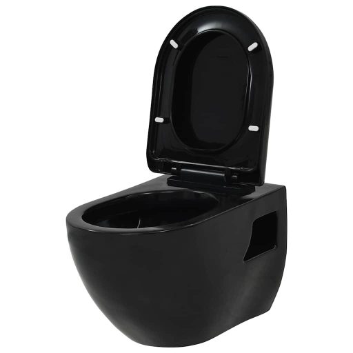 Falra szerelhető fekete kerámia WC rejtett öblítőtartállyal