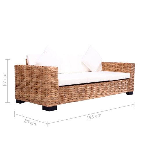 3-személyes természetes rattan kerti kanapé