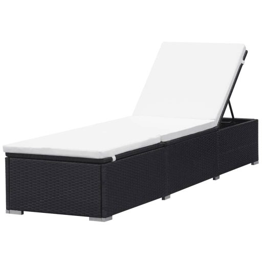 2 db fekete polyrattan napozóágy párnával