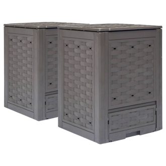   2 db barna műanyag rattan kerti komposztáló 60x60x83 cm 600 L