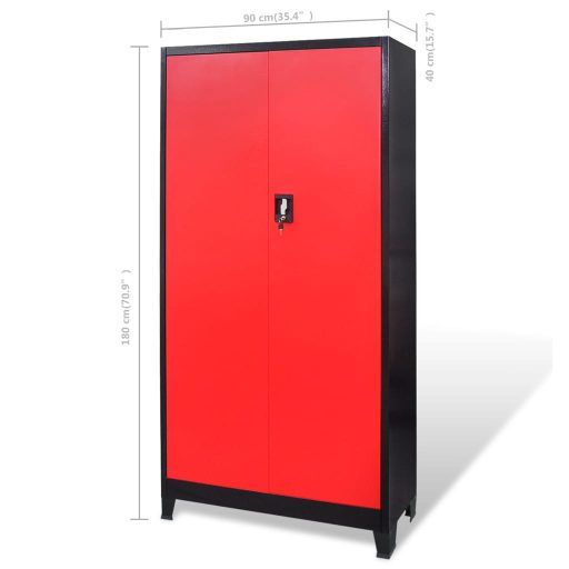 Piros-fekete acél szerszámszekrény szerszámosládával 90x40x180