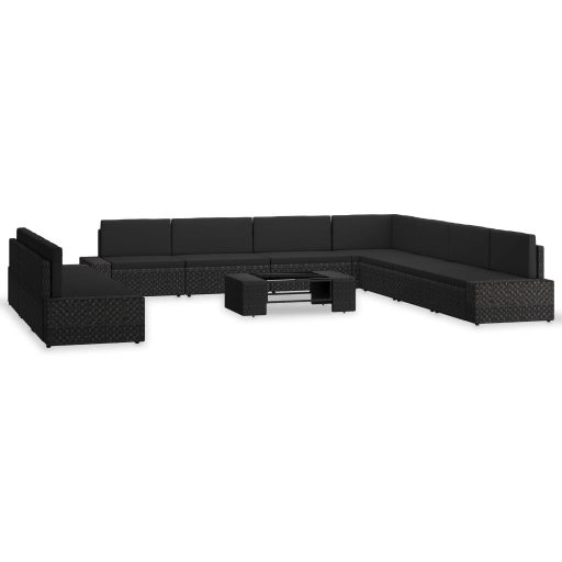 10 részes fekete polyrattan kerti ülőgarnitúra