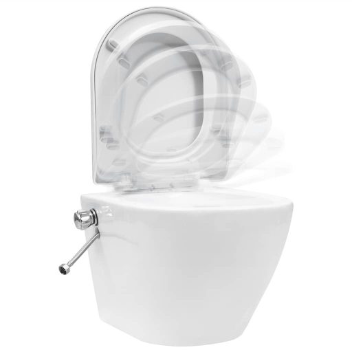 Fehér kerámia falra szerelhető perem nélküli WC tartály