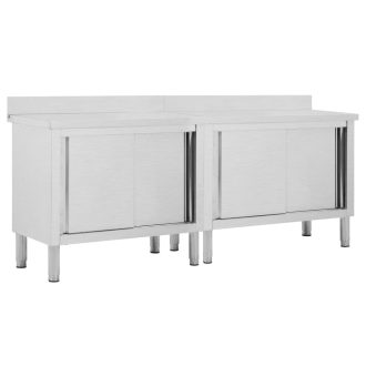   2db rozsdamentes acél munkaasztal tolóajtókkal 200x50x(95-97)cm