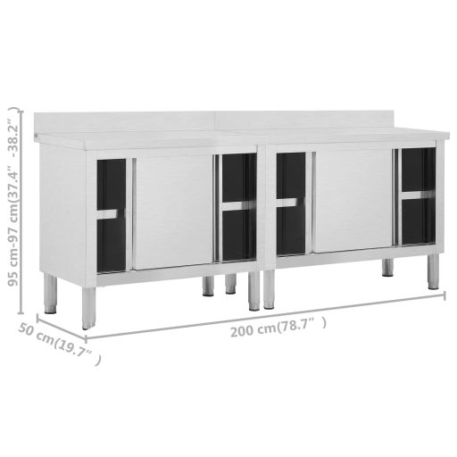 2db rozsdamentes acél munkaasztal tolóajtókkal 200x50x(95-97)cm