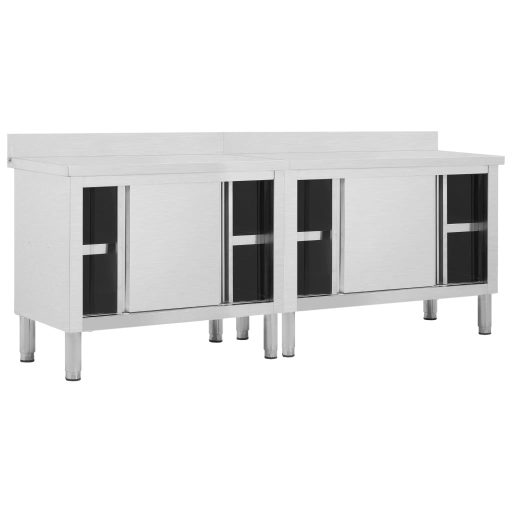 2db rozsdamentes acél munkaasztal tolóajtókkal 240x50x(95-97)cm