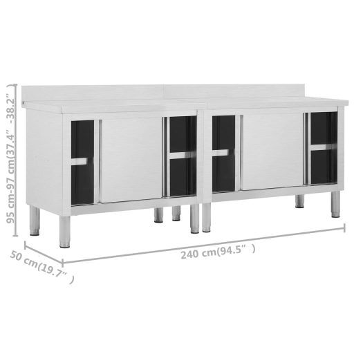 2db rozsdamentes acél munkaasztal tolóajtókkal 240x50x(95-97)cm