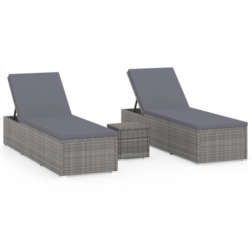 3 részes szürke polyrattan kerti napozóágy szett asztallal
