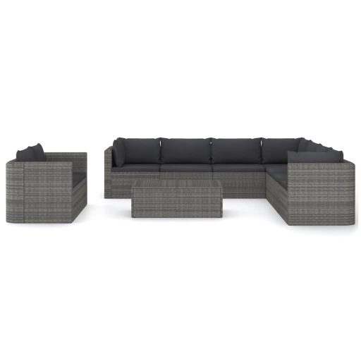 10 részes szürke polyrattan kerti bútorszett párnákkal